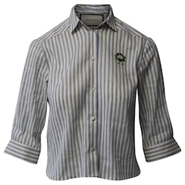 Gucci-Gucci Striped Shirt with Cauliflower Embroidery in Light Blue Linen-Blue,Light blue