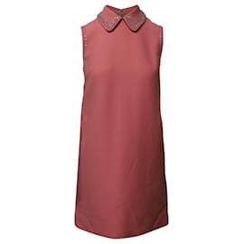 Miu Miu-Miu Miu Crystal Embellished Shift Dress in Pink Viscose-Pink