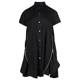 Sacai-Sacai Zipper Shirt Dress in Black Polyester-Black