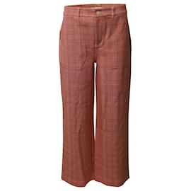 Ganni-Ganni Checked Wide Leg Trousers in Red Polyester  -Other