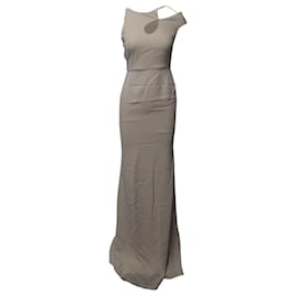 Roland Mouret-Roland Mouret Cut Out Shoulder Long Dress in Cream Viscose-White,Cream
