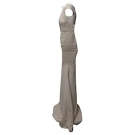 Roland Mouret-Roland Mouret Cut Out Shoulder Long Dress in Cream Viscose-White,Cream