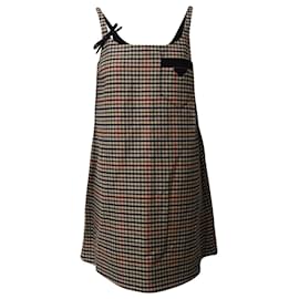 Prada-Prada Houndstooth Pattern Shift Dress in Brown Wool -Brown