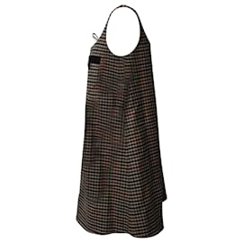 Prada-Prada Houndstooth Pattern Shift Dress in Brown Wool -Brown