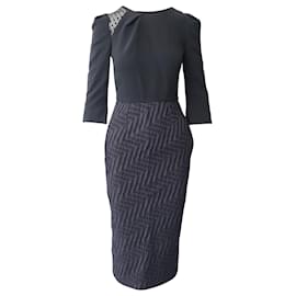 Roland Mouret-Roland Mouret Dress with Textured Skirt in Black Polyester-Black