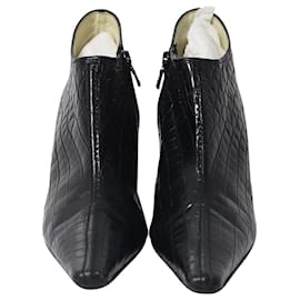 Prada-Prada Croc-Effect Pointed Ankle Boots in Black Leather-Black