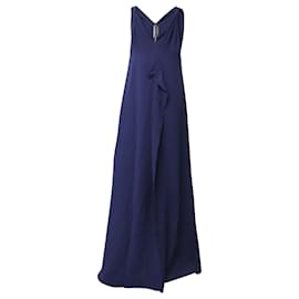 Roland Mouret-Roland Mouret Ärmelloses langes Kleid mit V-Ausschnitt aus marineblauem Polyester-Blau