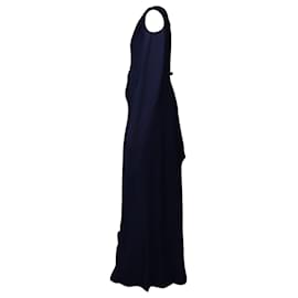 Roland Mouret-Roland Mouret Ärmelloses langes Kleid mit V-Ausschnitt aus marineblauem Polyester-Blau