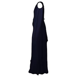 Roland Mouret-Roland Mouret Sleeveless V-Neck Long Dress in Navy Blue Polyester-Blue