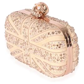 Alexander Mcqueen-Alexander Mcqueen Beige Suede Embellished Union Jack Skull Clutch-Flesh