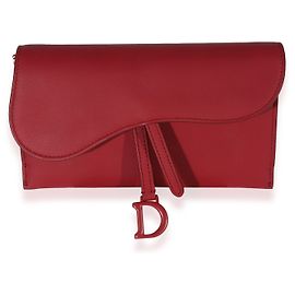 Dior Red Ultramatte Calfskin Saddle Long Chain Wallet  Red