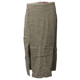 Falda midi Staud deshilachada en lino verde Verde