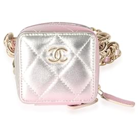 Chanel-Chanel Metallic Lambskin Quilted Coco Punk Clutch With Chain -Grey
