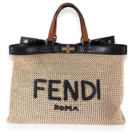 Fendi Raffia Vitello Macrame Large Peekaboo X-tote  Brown