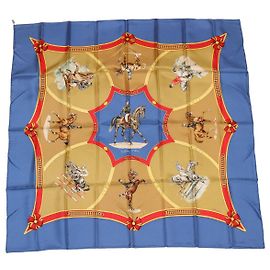 Hermès HERMES CARRE90 Lenço Seda ""ECOLE FRANCAISE D""EQUITAÇÃO"" Blue Auth am3146 Azul