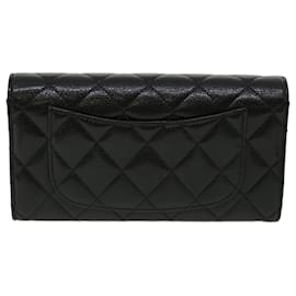 Chanel-CHANEL Matelasse Long Wallet Caviar Skin Black CC Auth 31548a-Black