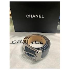 Chanel-Ceinture Chanel-Noir,Argenté