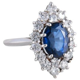 Anel marquise vintage em ouro branco 18k safiras e diamantes Branco Azul