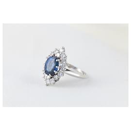 Vintage-Vintage marquise ring in white gold 18k sapphires and diamonds-White,Blue