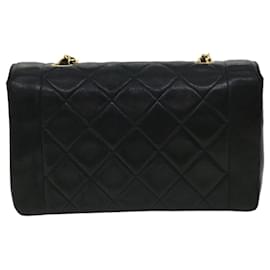 Chanel-CHANEL Diana Matelasse Shoulder Bag Lamb Skin Black CC Auth 31443-Black