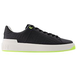 Balmain-B Court-Calf Embossed Monogram in Black and White Leather-Black