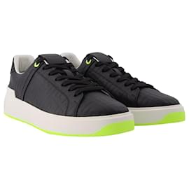 Balmain-B Court-Calf Embossed Monogram in Black and White Leather-Black
