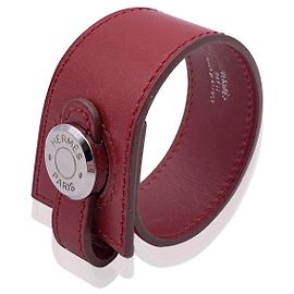 Hermès Hermes Vintage Couro Vermelho Dogon Pulseira Larga Fivela De Metal Prata Vermelho