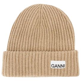 Ganni Ribbed Beanie Hat in Beige Recycled Wool/Poly Beige