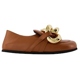 JW Anderson-Close Back Chain Loafers in Orange Leather-Orange