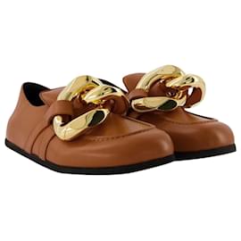 JW Anderson-Close Back Chain Loafers in Orange Leather-Orange