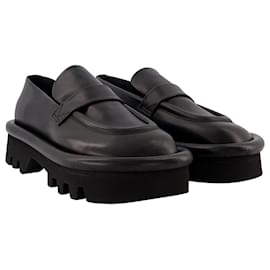 JW Anderson-Bumper Chunky Flats in Black Leather-Black
