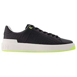 Balmain-B Court-Calf Embossed Monogram in Black and White Leather-Black