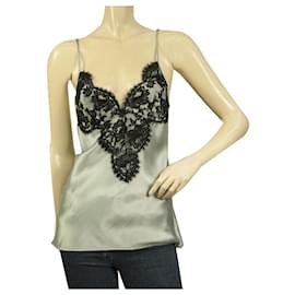 Dondup-Dondup Blue Black Lace Silk Blend Sleeveless Camisole Cami Blouse Top size 40-Blue