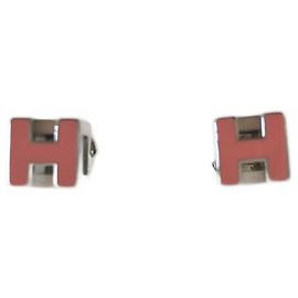 Orecchini Hermès Cage d'H Argento Palladio Rosa Rosa