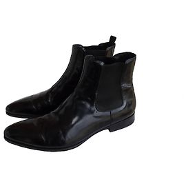 PRADA PATENT LEATHER CHELSEA BOOTS Black