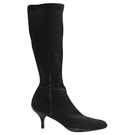 Prada-Black Nylon Knee High Boots-Black