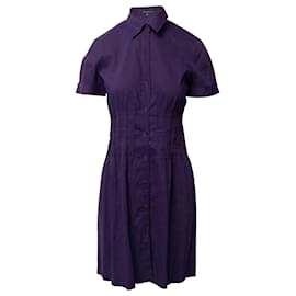 Theory-Theory Pleated Waist Dress in Purple Linen-Purple