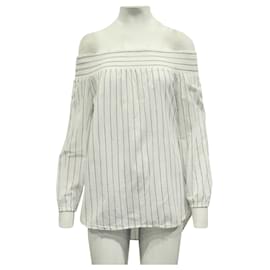 Michael Kors-Off the shoulder top, striped fabric, 3/4 length sleeves-White