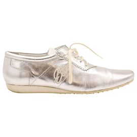 Sneakers Metallic Stringate Con Logo Etro In Pelle Silver Argento Metallico