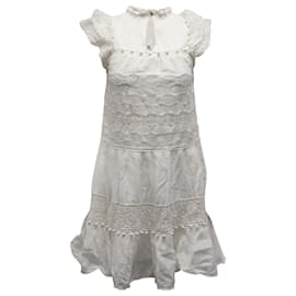 Ulla Johnson-Ulla Johnson Mock Neck Ruffle Dress in White Cotton-White