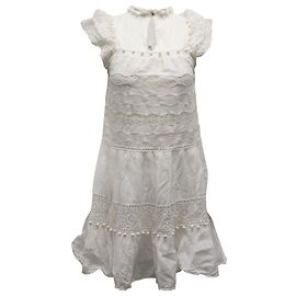 Ulla Johnson Vestido Mock Neck com babados em algodão branco Branco