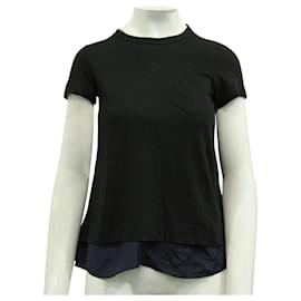 Sacai-Black & Blue T-Shirt with Lace Back-Black