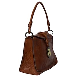 Valentino Garavani-Valentino Garavani Flower Embossed Hobo Bag in Brown Leather-Brown