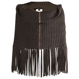 Gucci Chunky Knit Fringe Trimmed Shawl in Grey Alpaca Wool Grey
