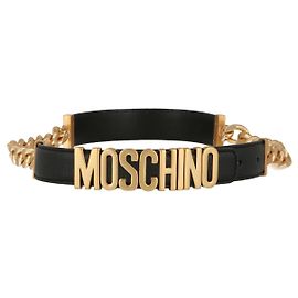 Moschino Chain Logo  Leather Belt Black