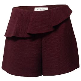 Sandro Paris Ruffled Textured Shorts in Burgundy Polyester   Red Dark red