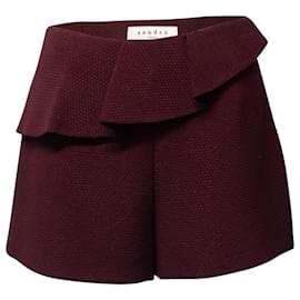 Sandro-Sandro Paris Ruffled Textured Shorts in Burgundy Polyester  -Dark red