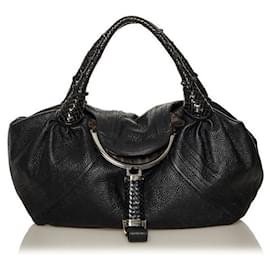 Fendi-fendi Spy Leather Hobo Bag black-Black