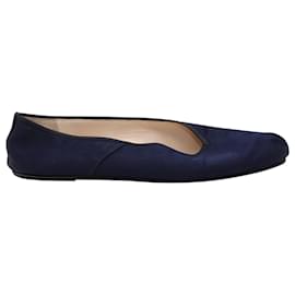 The row-The Row Ballet Square-Toe Faille Flats in Navy Blue Silk-Blue,Navy blue