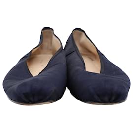 The row-The Row Ballet Square-Toe Faille Flats in Navy Blue Silk-Blue,Navy blue